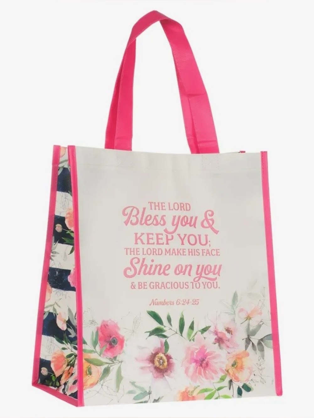 1262.  Floral Scripture Numbers 6:24-25 The Lord Bless & Keep You Tote Bag